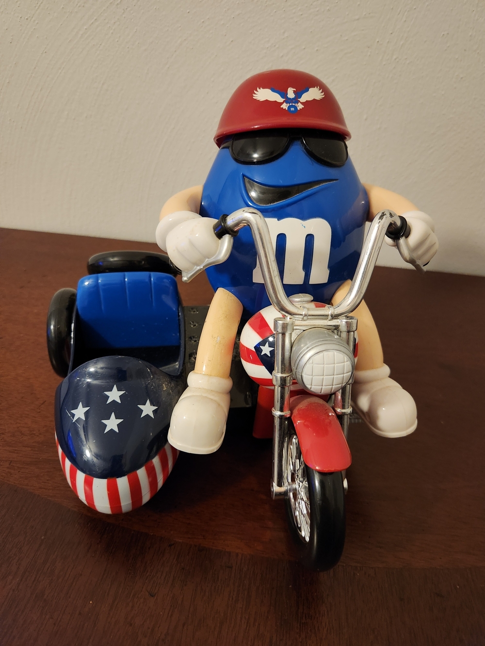 Vintage M&M's Blue Freedom Rider Motorcycle w/ Sidecar USA Mars Candy Dispenser